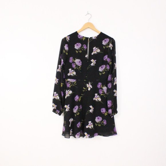 *Forever 21 Black & Purple Floral Print Regular Fit A Line Dress - Picture 9 of 10